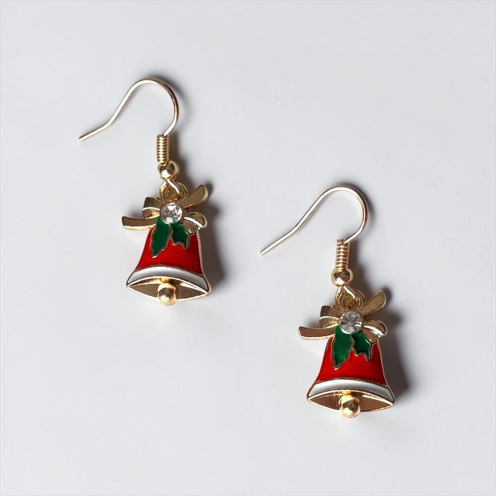 Gold Christmas Bell Drop Earrings